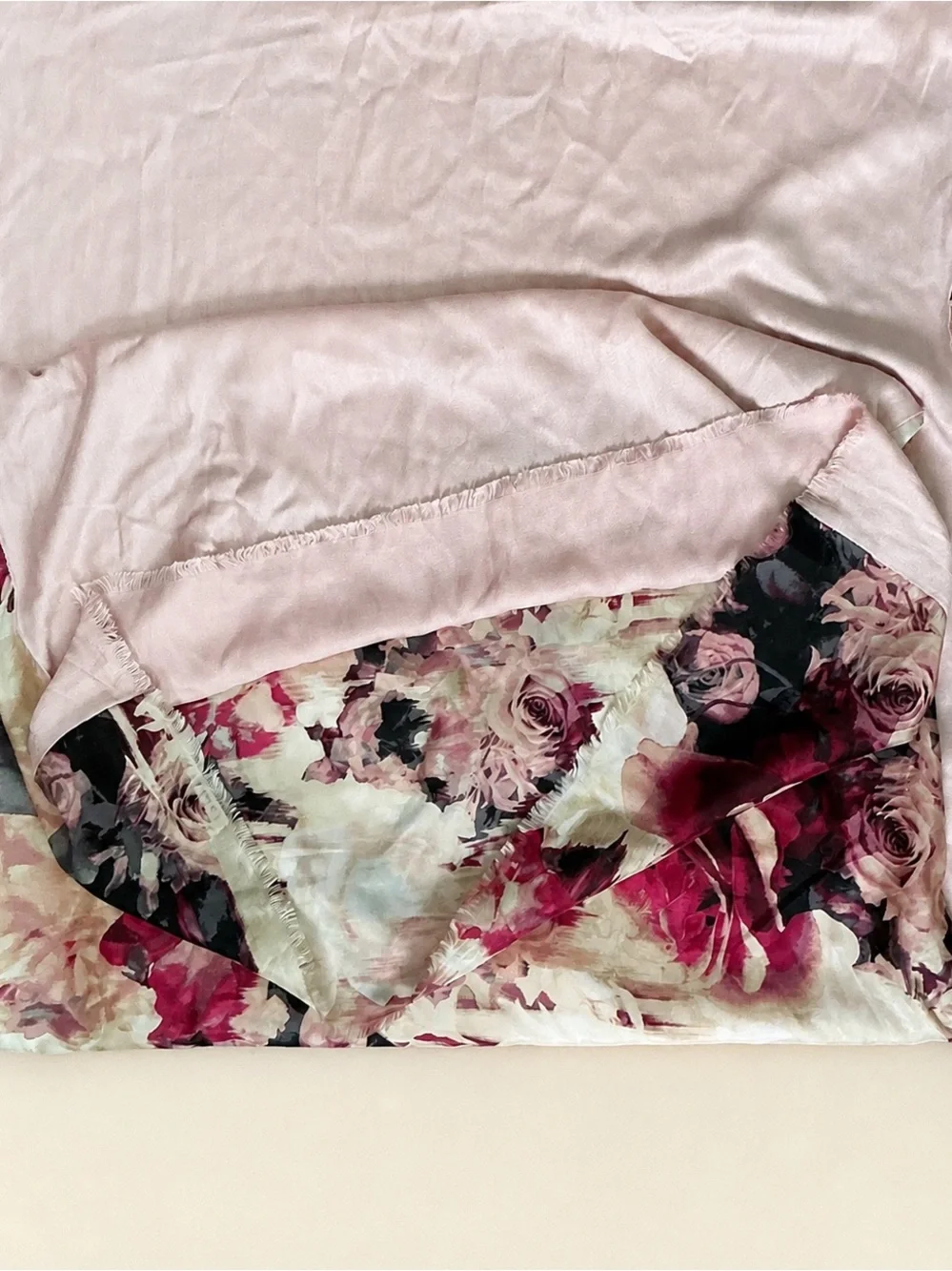 WHBM Reversible Satin Floral Wrap Scarf Romanticcore 70” x 25”